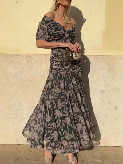 Off-shoulder V-hals bedrukte jurk voor dames