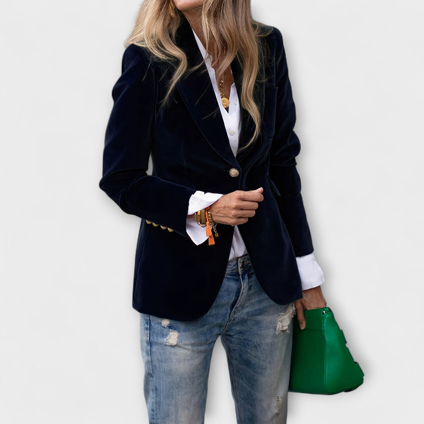 GRETCHEN | Elegante fluwelen blazer met gouden details
