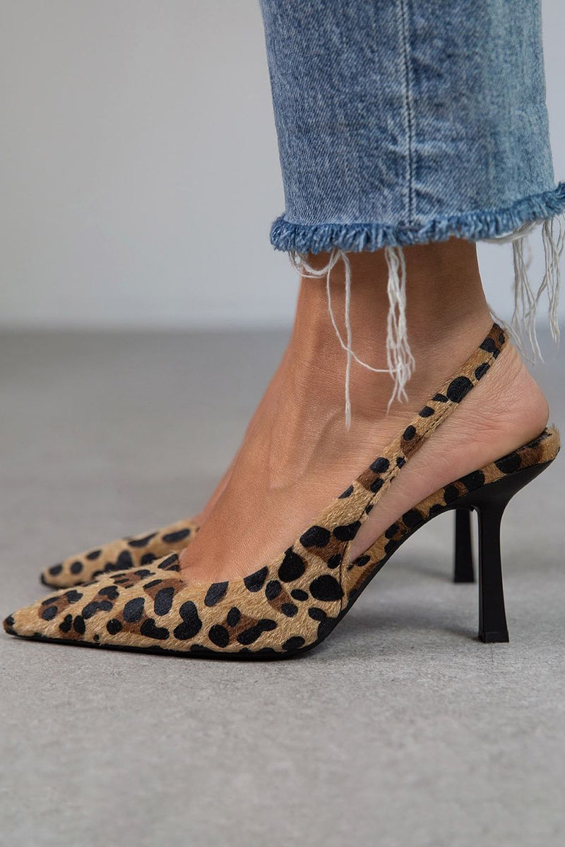 Liorina | Khaki hakken met luipaardprint en spitse neus