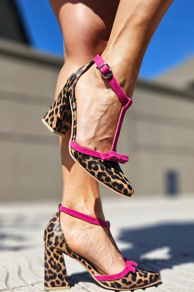 Leontina | Groene sandalen met luipaardprint en kleuraccent