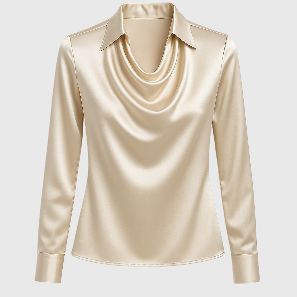 Sylvie | Blouse met luxe glans en geplooide halslijn