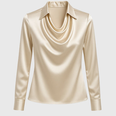 Sylvie | Blouse met luxe glans en geplooide halslijn