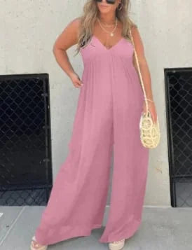 Comfortabele damesjumpsuit met V-hals en wijde pijpen