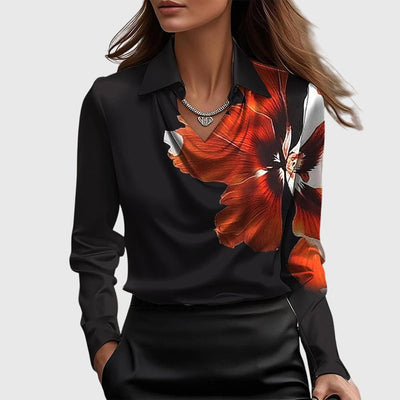 Sylvie | Blouse met luxe glans en geplooide halslijn