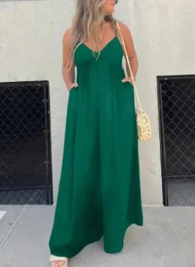 Comfortabele damesjumpsuit met V-hals en wijde pijpen