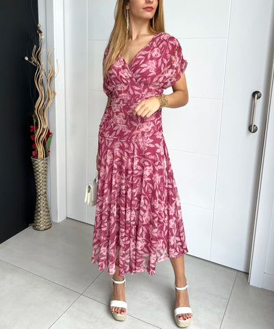 Off-shoulder V-hals bedrukte jurk voor dames