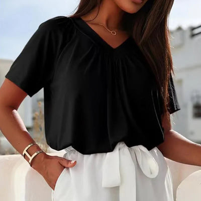 Dames casual blouse met plooien en V-hals