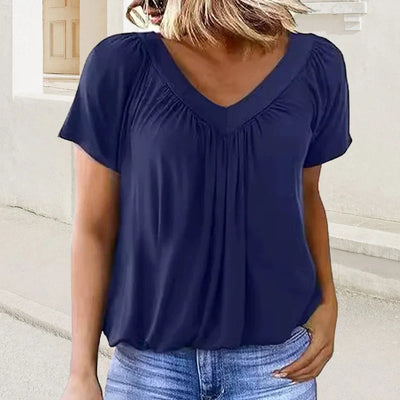Dames casual blouse met plooien en V-hals