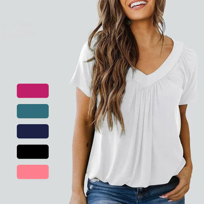 Dames casual blouse met plooien en V-hals