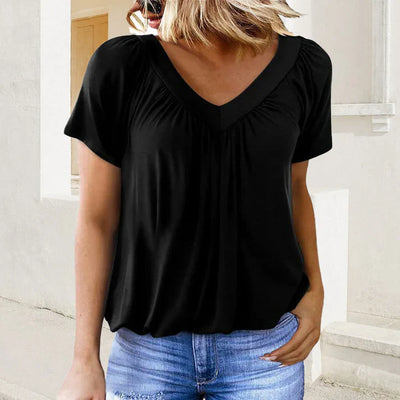 Dames casual blouse met plooien en V-hals