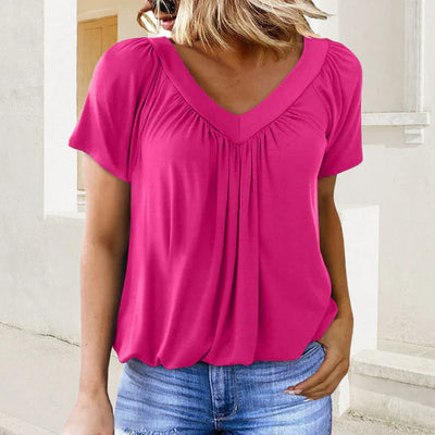 Dames casual blouse met plooien en V-hals