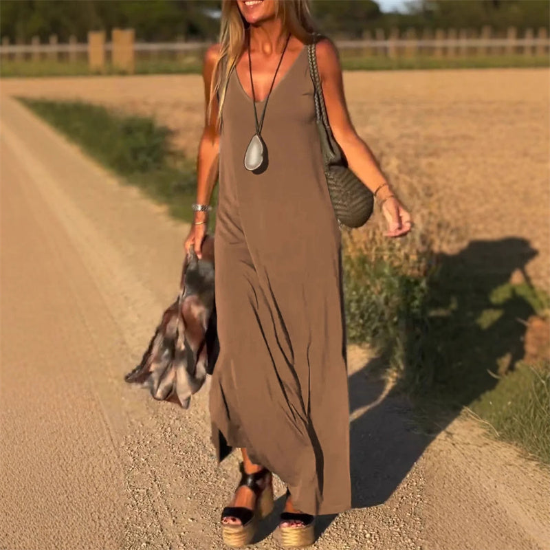 V-hals maxi cami-jurk voor dames