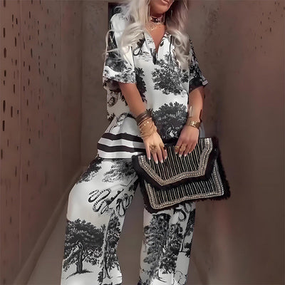 🔥🌊Tweedelige set met V-hals top en broek