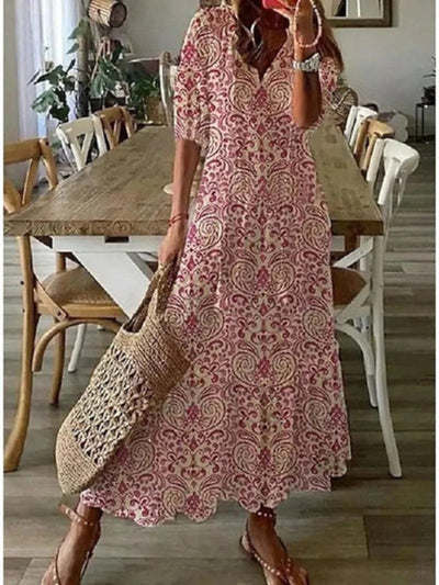 Andrea - Boho Vintage V-hals Bedrukte Jurk
